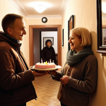 **

A cozy apartment block hallway in Poland. Neighbors chatting casually, one neighbor (Pani Halinka) handing another a cake. Emphasize the sense of community despite the close living quarters. Warm, inviting lighting. Consider elements of Polish culture subtly included.

**